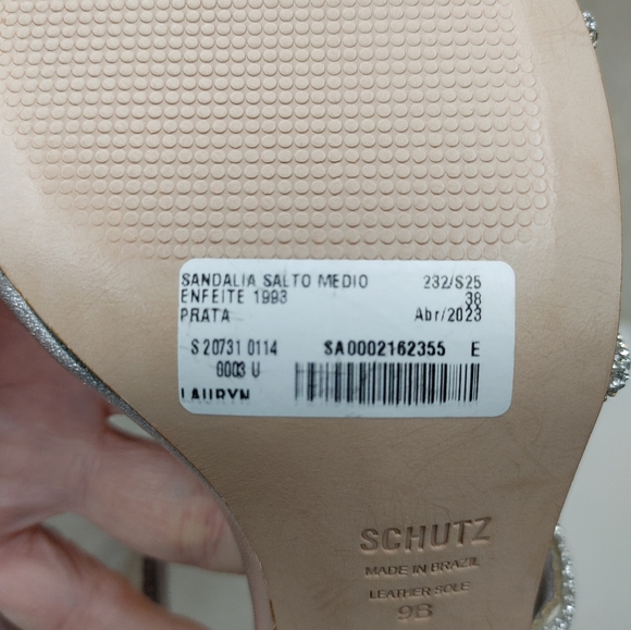 Schutz Women's Lauryn Cristal Metallic Sandal 9B - Picture 10 of 15